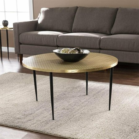 HOMEROOTS 34 in. Embossed Metal Round Coffee Table Black & Gold 402118